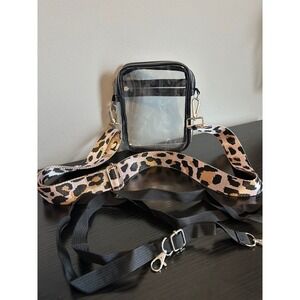 Clear Stadium Bag Leopard Print Strap Crossbody Bag For Concerts Events